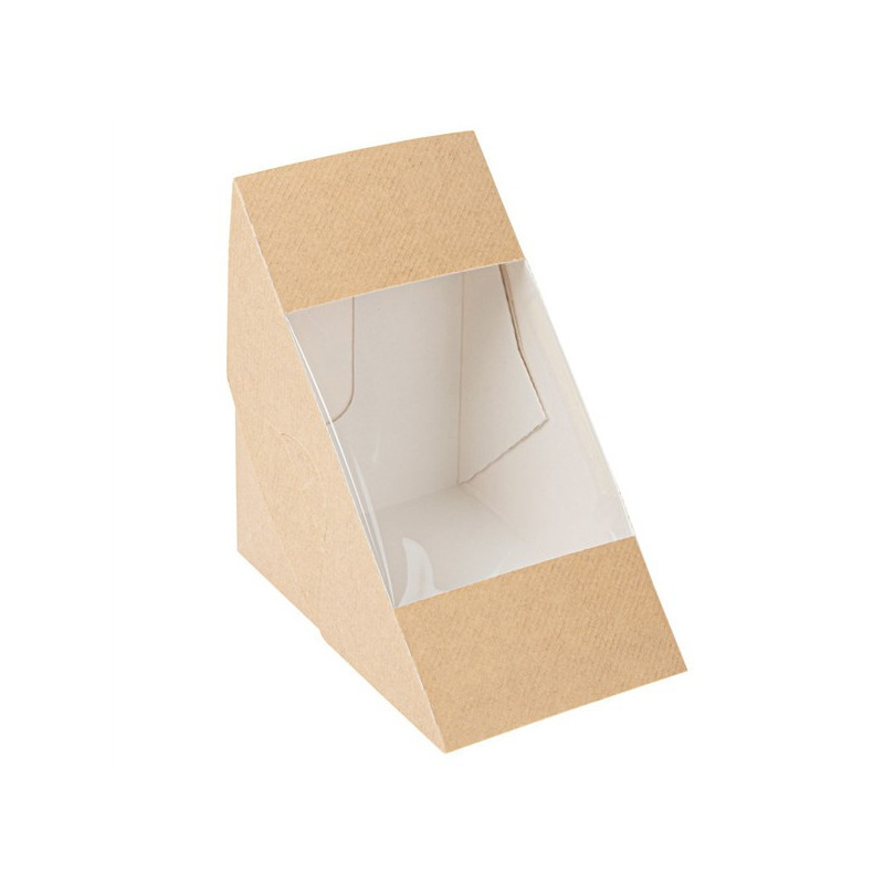 Porta tramezzini con finestra triplo 12,4x12,4x8,3 cm cartone avana nano-micro Porta tramezzini con finestra triplo 12,4x12,4x8,3 cm cartone avana nano-micro