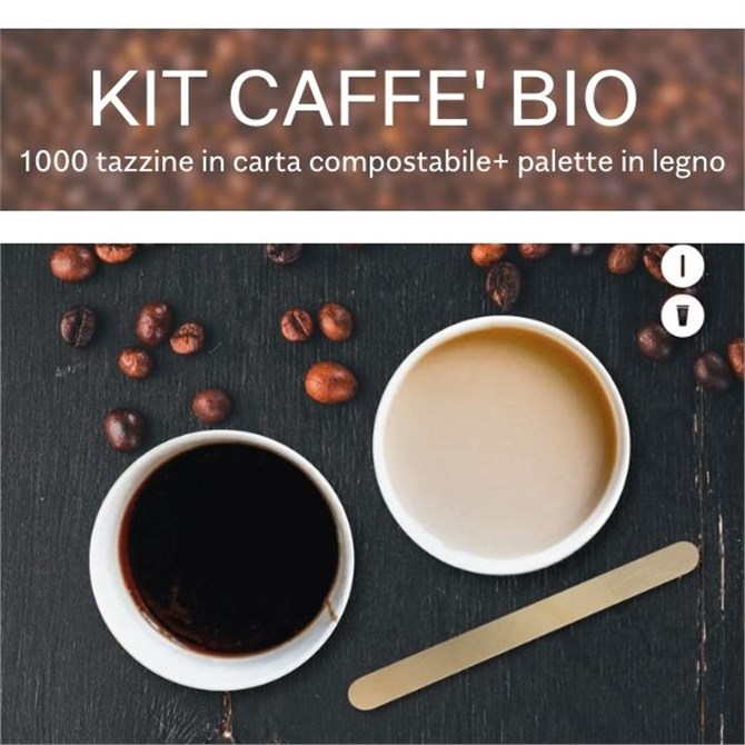 Kit Risparmio Caffè x1000 Bicchieri Monouso Biodegradabili e Palette in  Legno