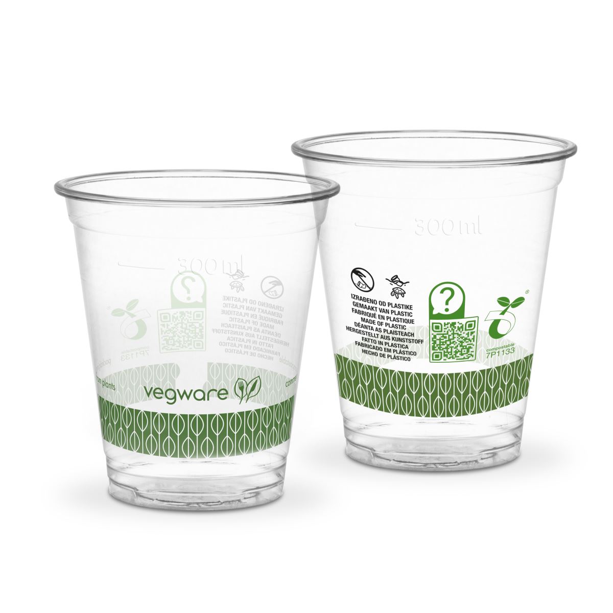 Bicchieri elegance 360ml con fascia verde in PLA biodegradabili
